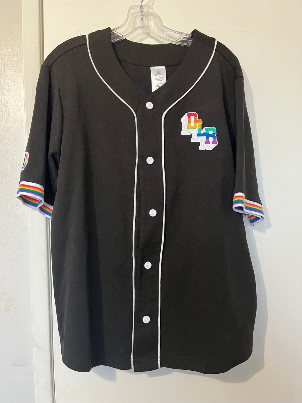 Disney Parks Baseball Jersey Small Black Rainbow Disneyland Resort Castle Pride